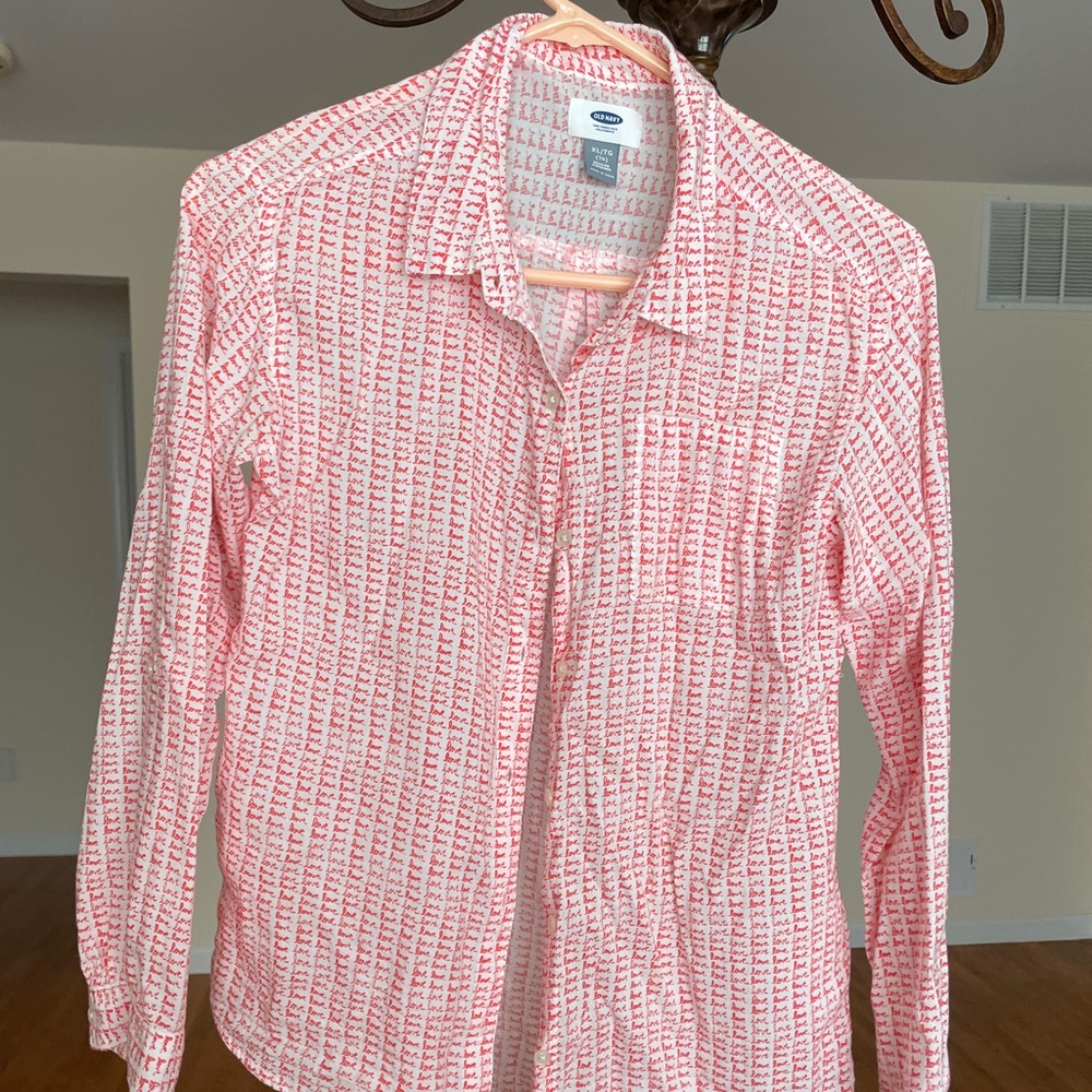 Red/White “Love” Button Down Shirt, Size: XL (14), Old Navy